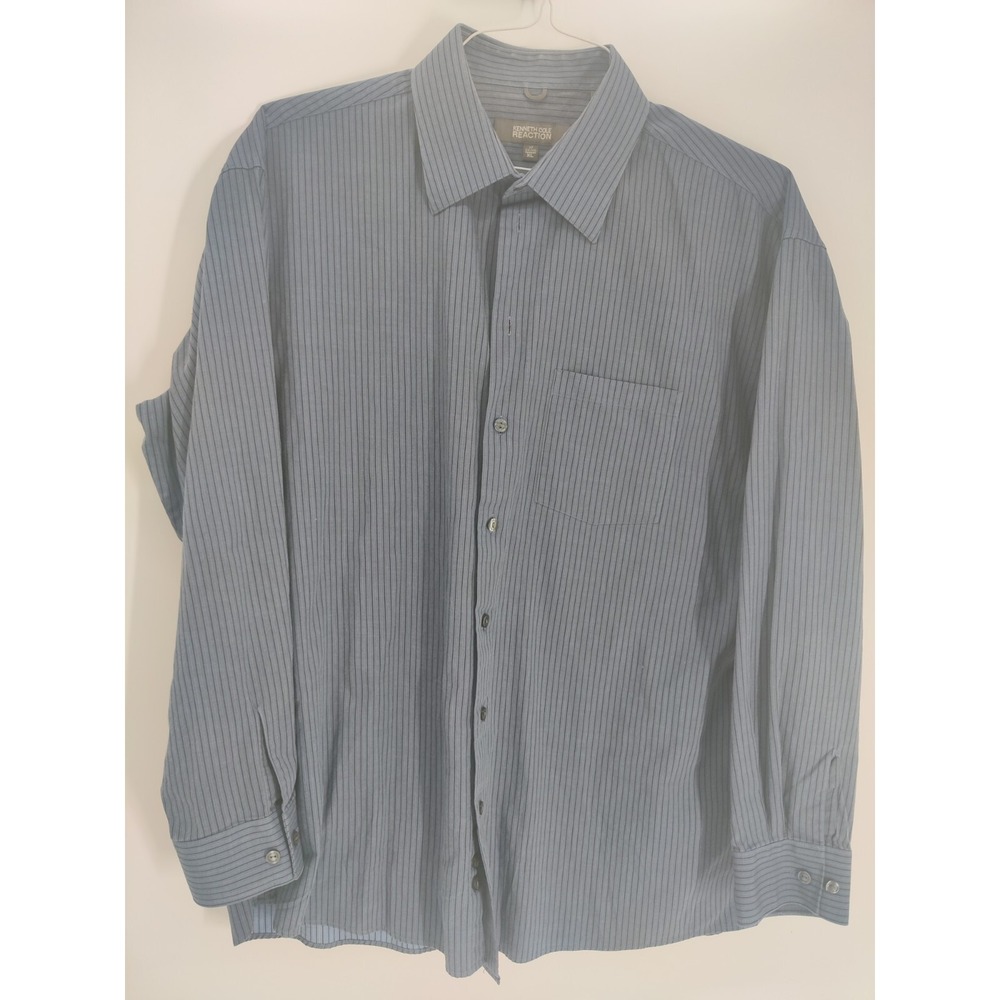 Kenneth Cole REACTION Men's XL Blue Striped L/S Button Down Dress Shirt 17 34/35